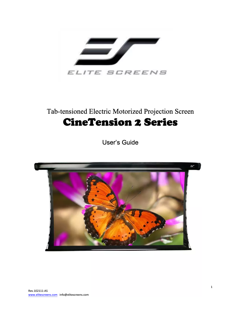 Page n°1 - Manuel utilisateur Elite Screens CineTension2 TE106HW2