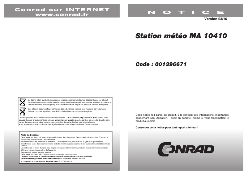 Image de la première page du manuel de l'appareil MA10410
