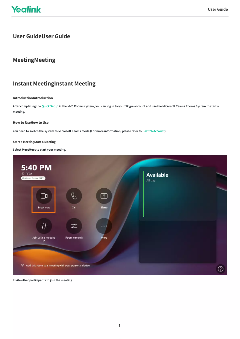 Page n°1 - Manuel utilisateur Yealink MVC860
