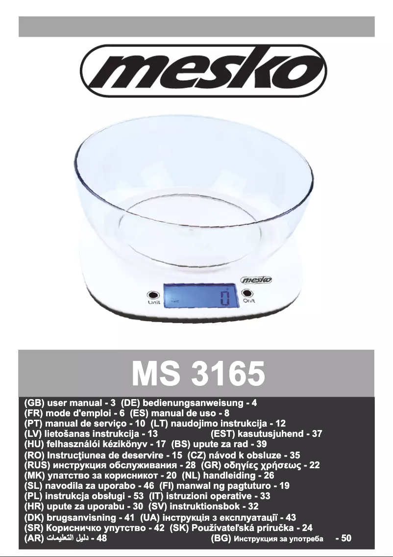 Page 1 de la notice Manuel utilisateur Mesko MS 3165