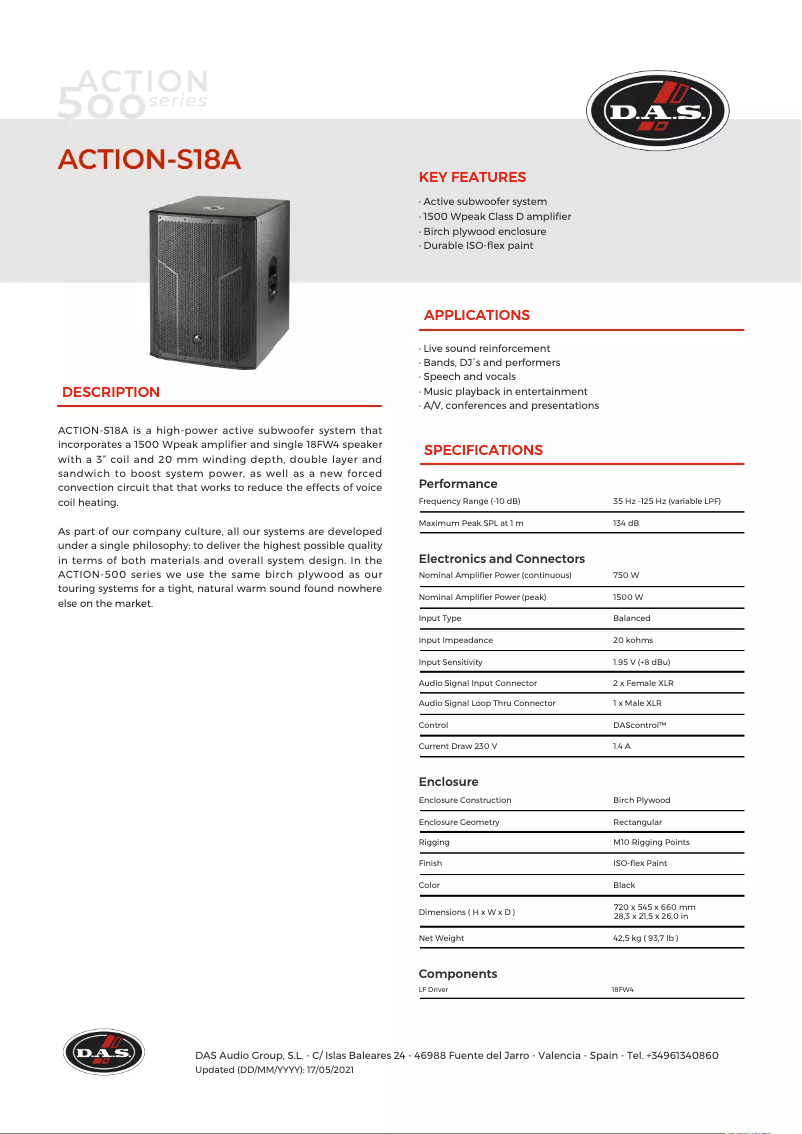 Imagen de la primera página del manual del dispositivo Action-S18A