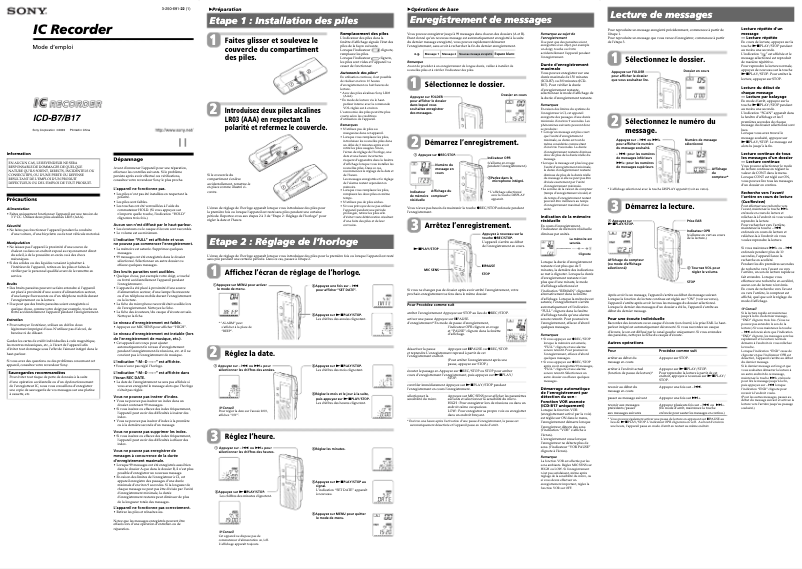 Image de la première page du manuel de l'appareil ICD-B7