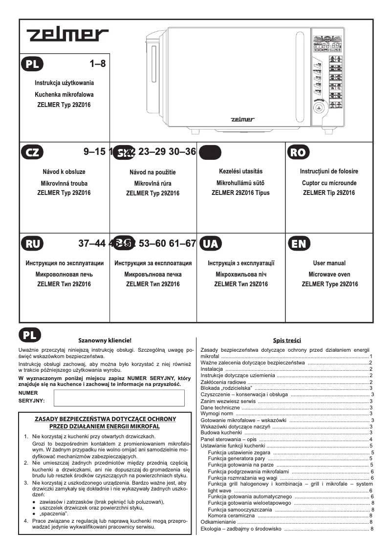 Page 1 de la notice Manuel utilisateur Zelmer 29Z016