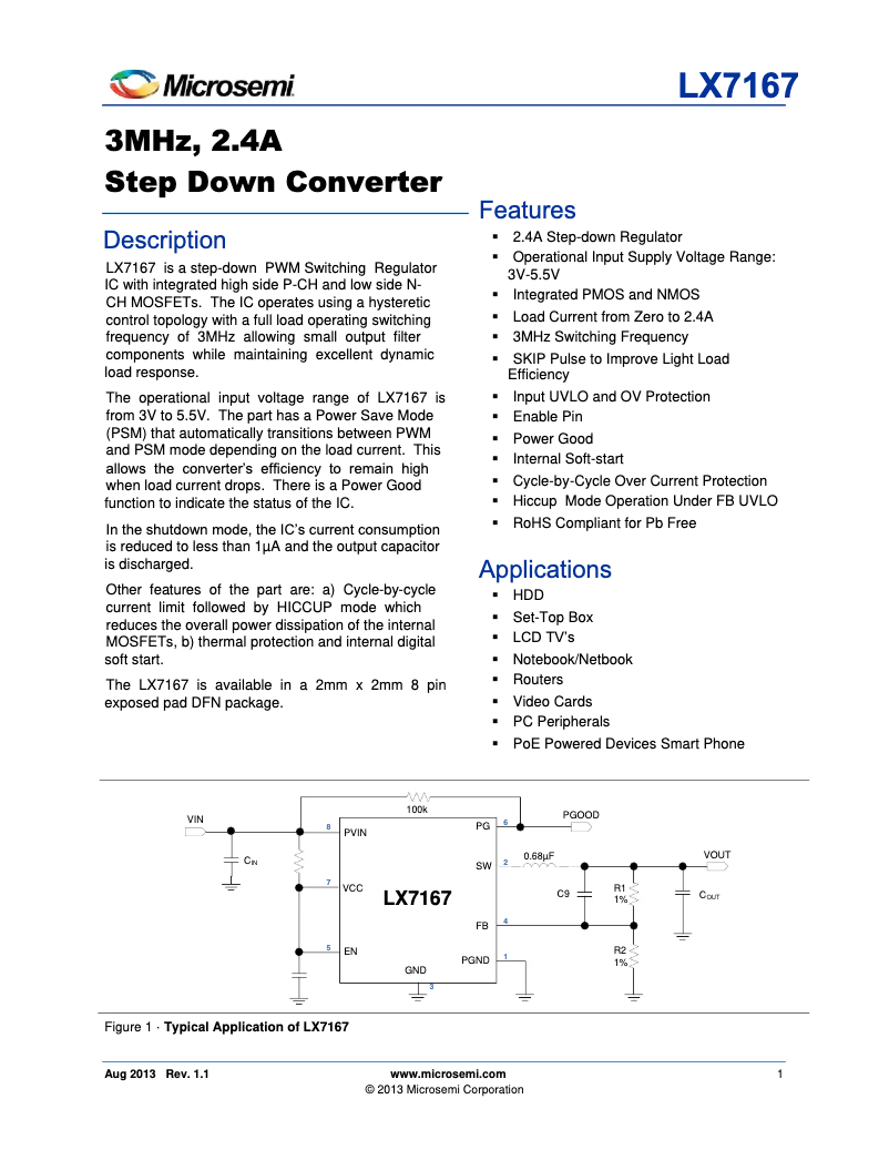 Page 1 de la notice Fiche technique Microchip LX7167