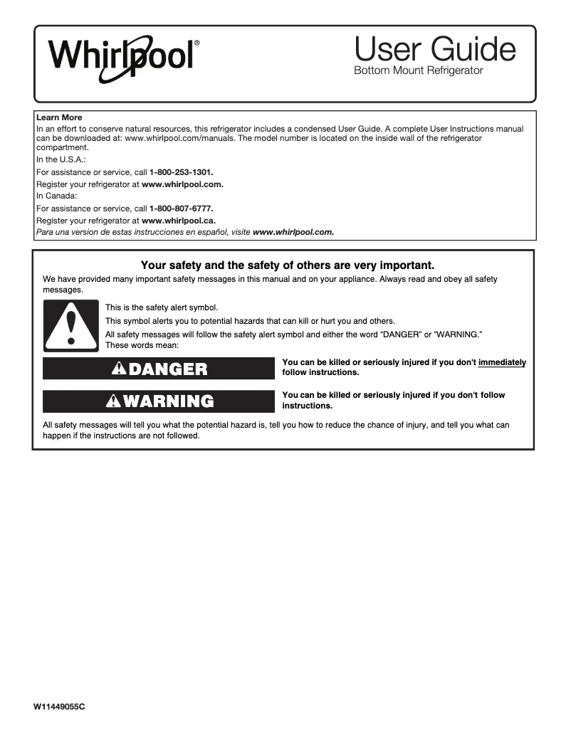 Image de la première page du manuel de l'appareil WRB543CMJV
