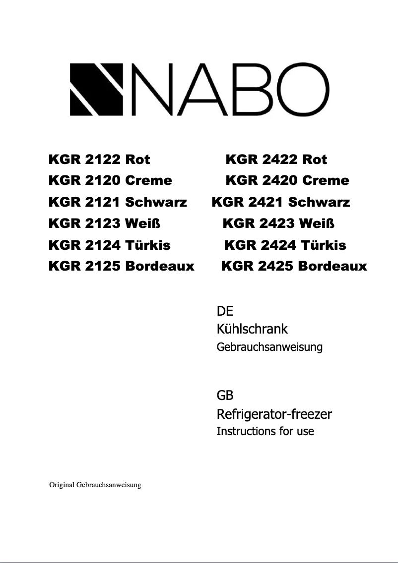 Page 1 de la notice Manuel utilisateur Nabo KGR 2123