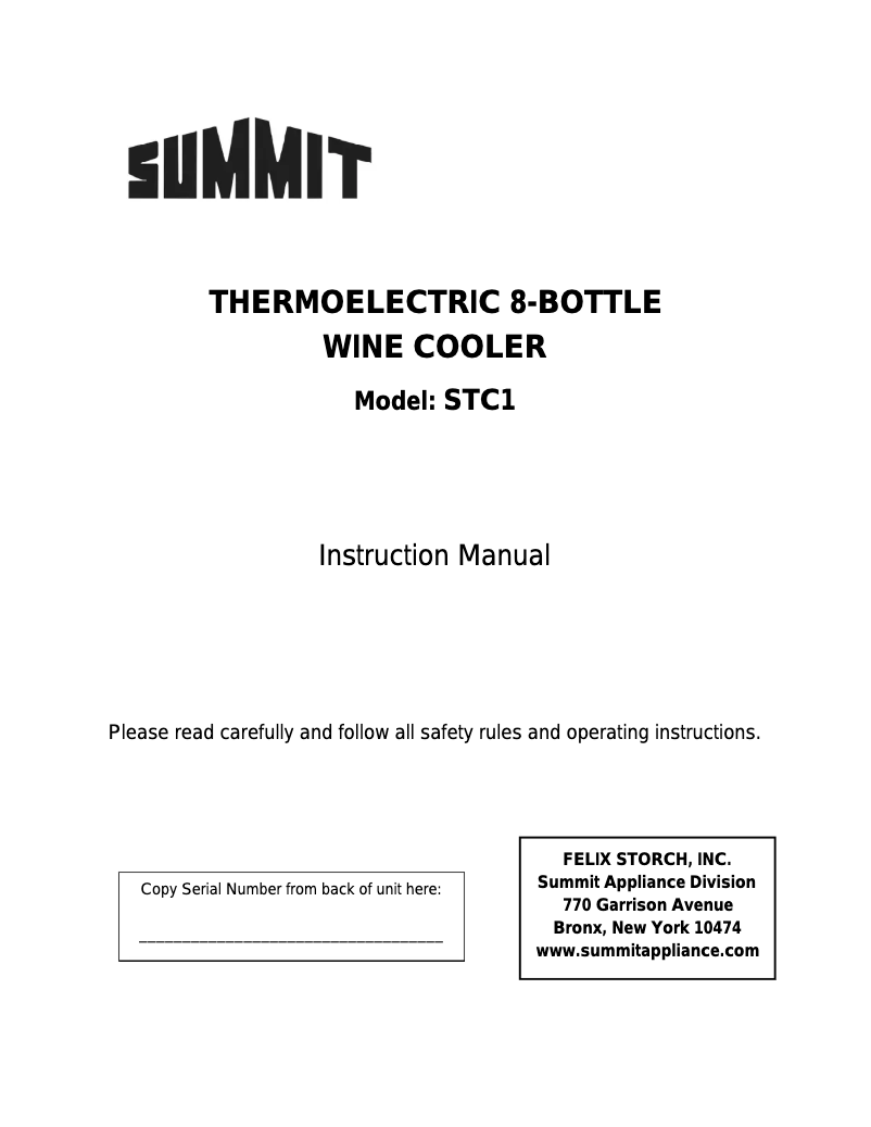 Page n°1 - Manuel utilisateur Summit STC1