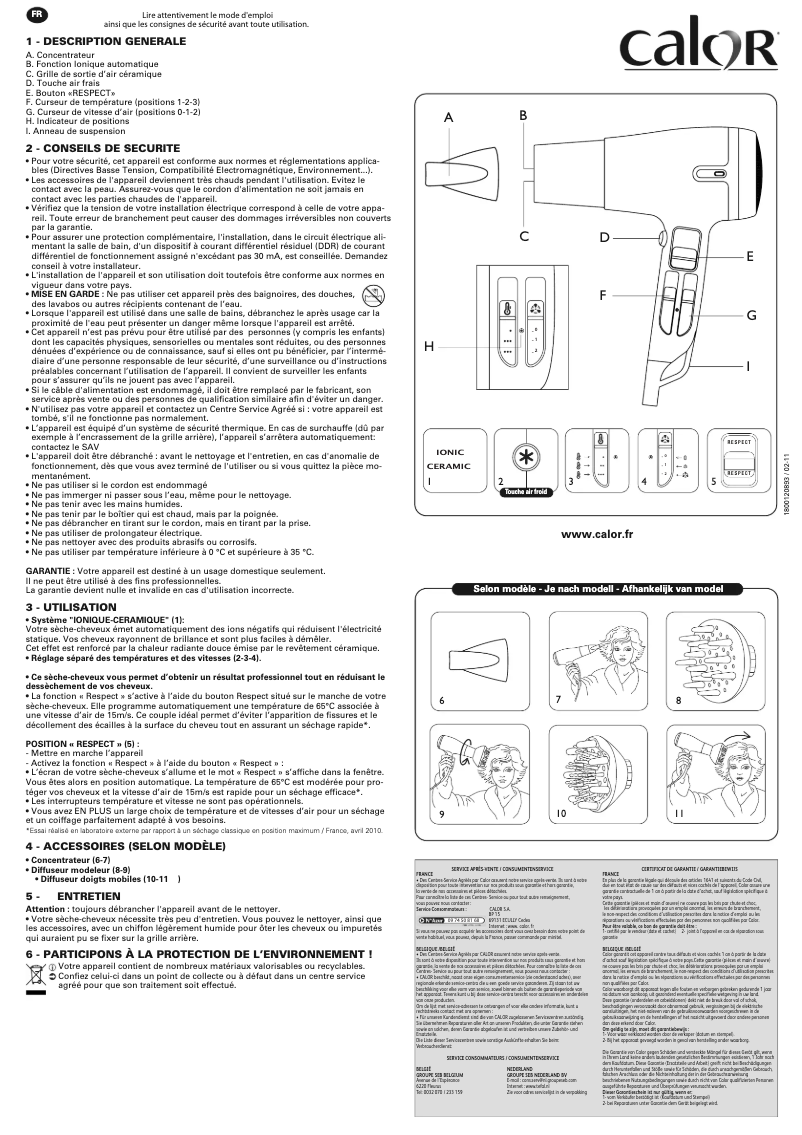 Page 1 de la notice Manuel utilisateur Calor Respectissim Pro CV7420