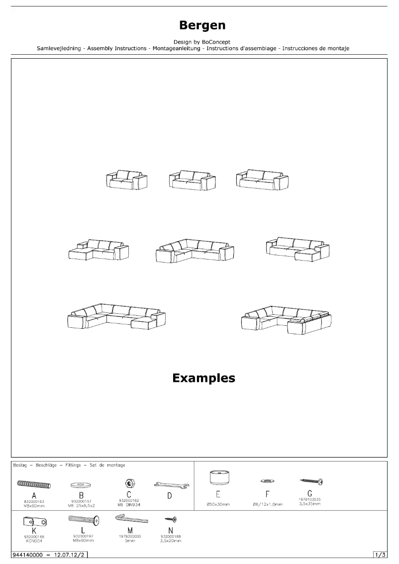 Page 1 de la notice Manuel utilisateur BoConcept Bergen