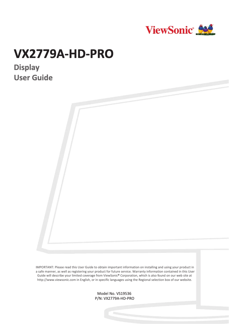 Page n°1 - Manuel utilisateur Viewsonic VX2779A-HD-PRO