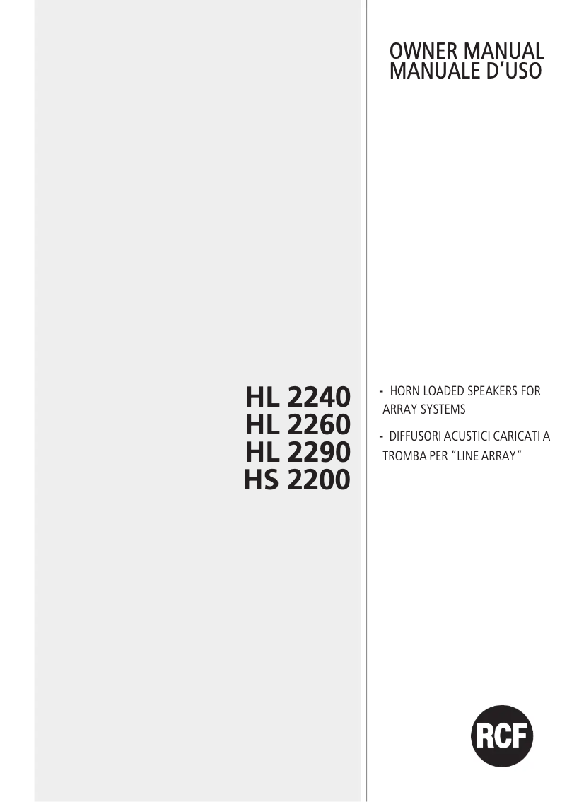 Page 1 de la notice Manuel utilisateur RCF HL 2240