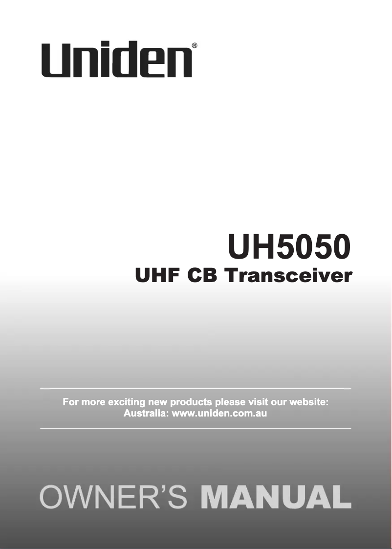 Page n°1 - Manuel utilisateur Uniden UH5050