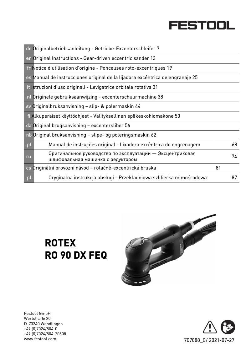 Image de la première page du manuel de l'appareil RO 90 DX FEQ-Plus