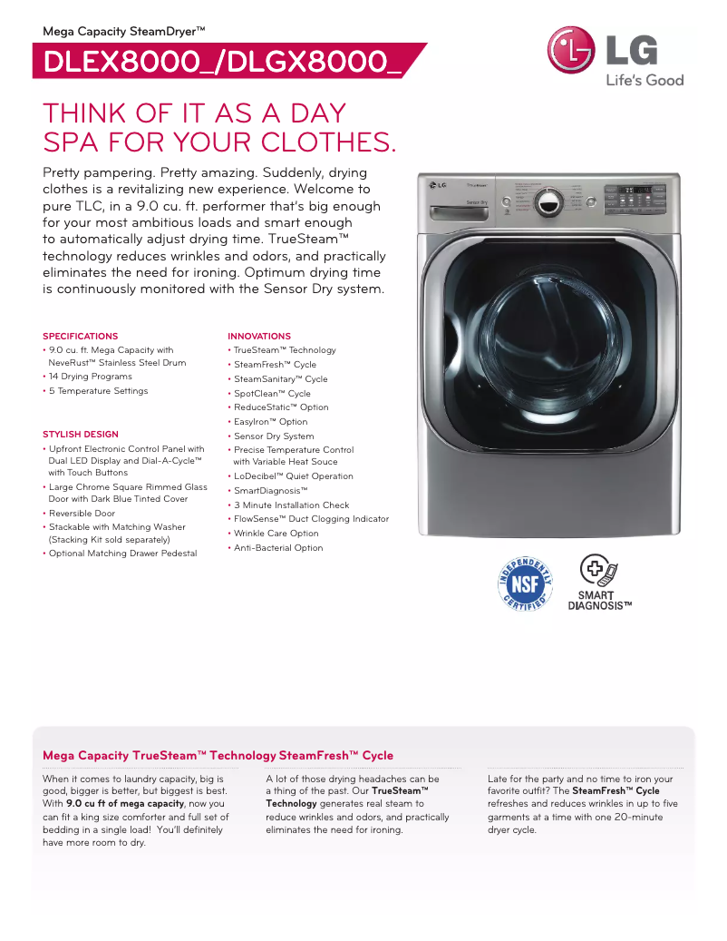 Page n°1 - Fiche technique LG TrueSteam DLEX8000