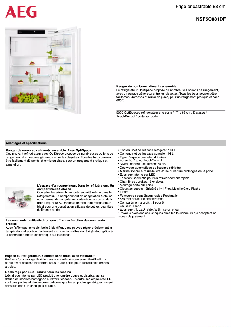 Página 1 del manual Ficha técnica AEG NSF5O881DF