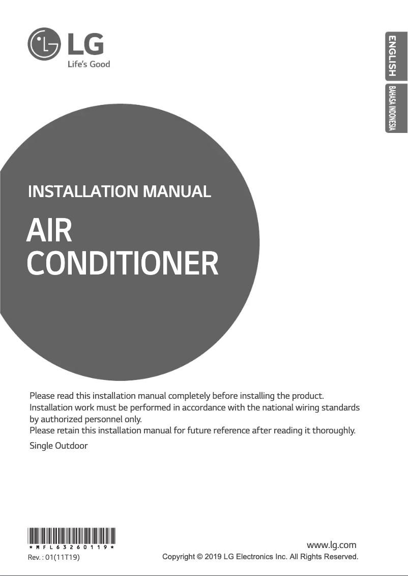 Page 1 de la notice Manuel utilisateur LG APUQ24GS1A4