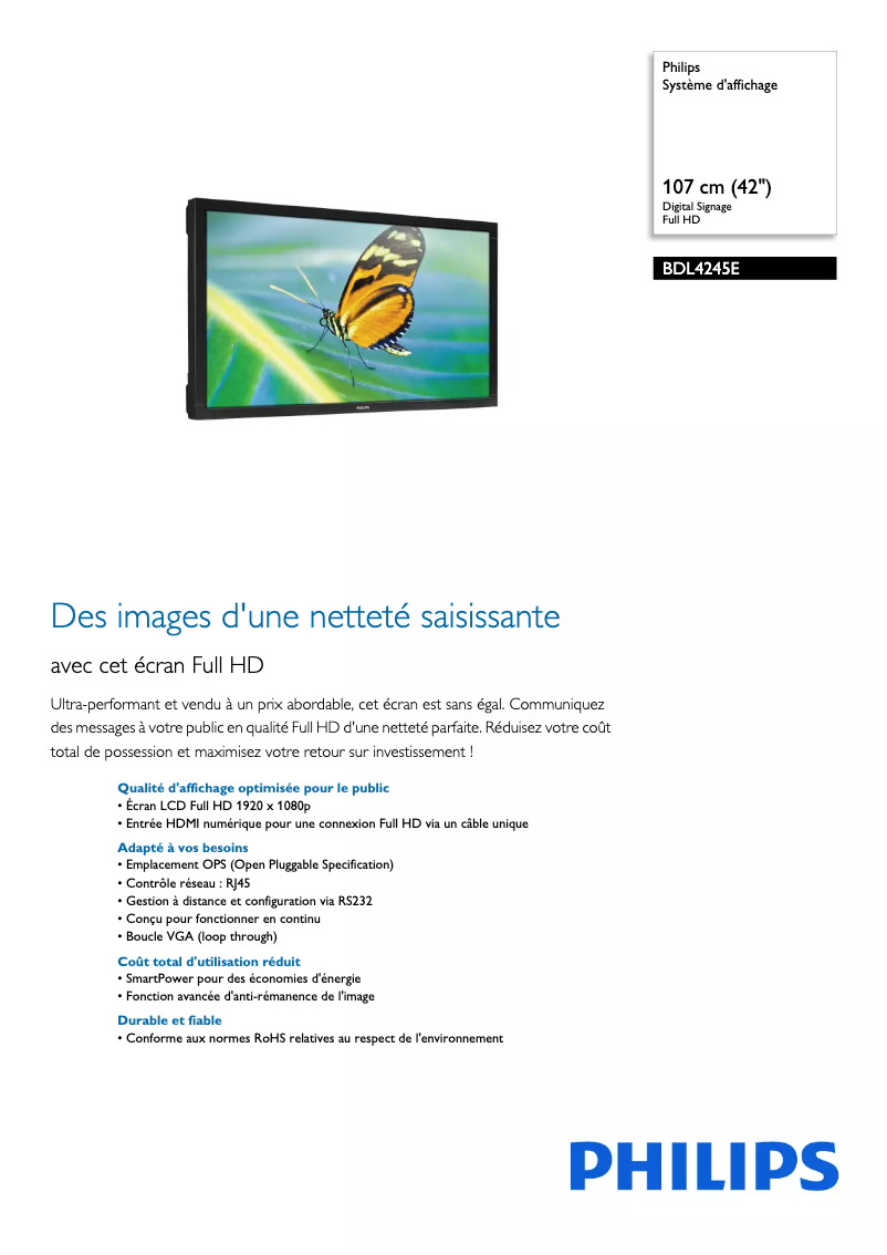 Page n°1 - Fiche technique Philips BDL4245E
