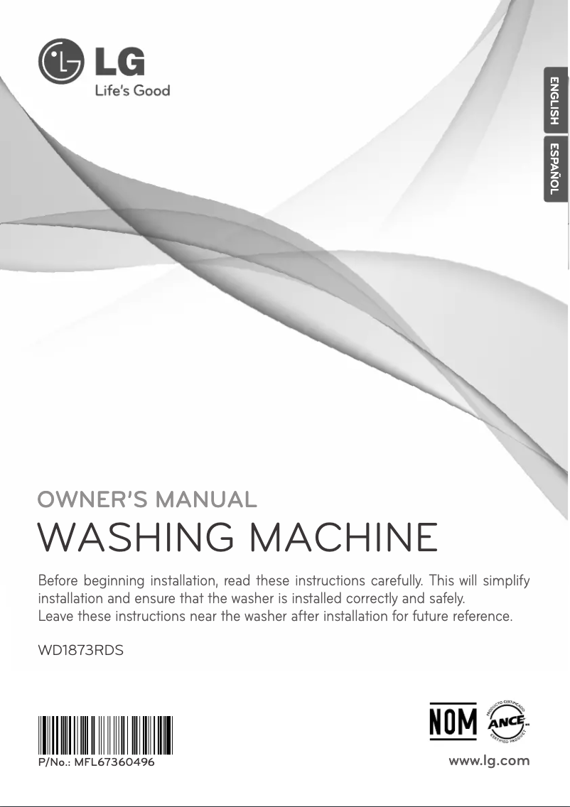 Page 1 de la notice Manuel utilisateur LG WD1873RDS