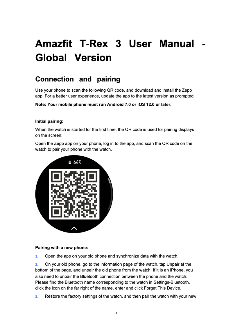 Page n°1 - Manuel utilisateur Amazfit T-Rex 3