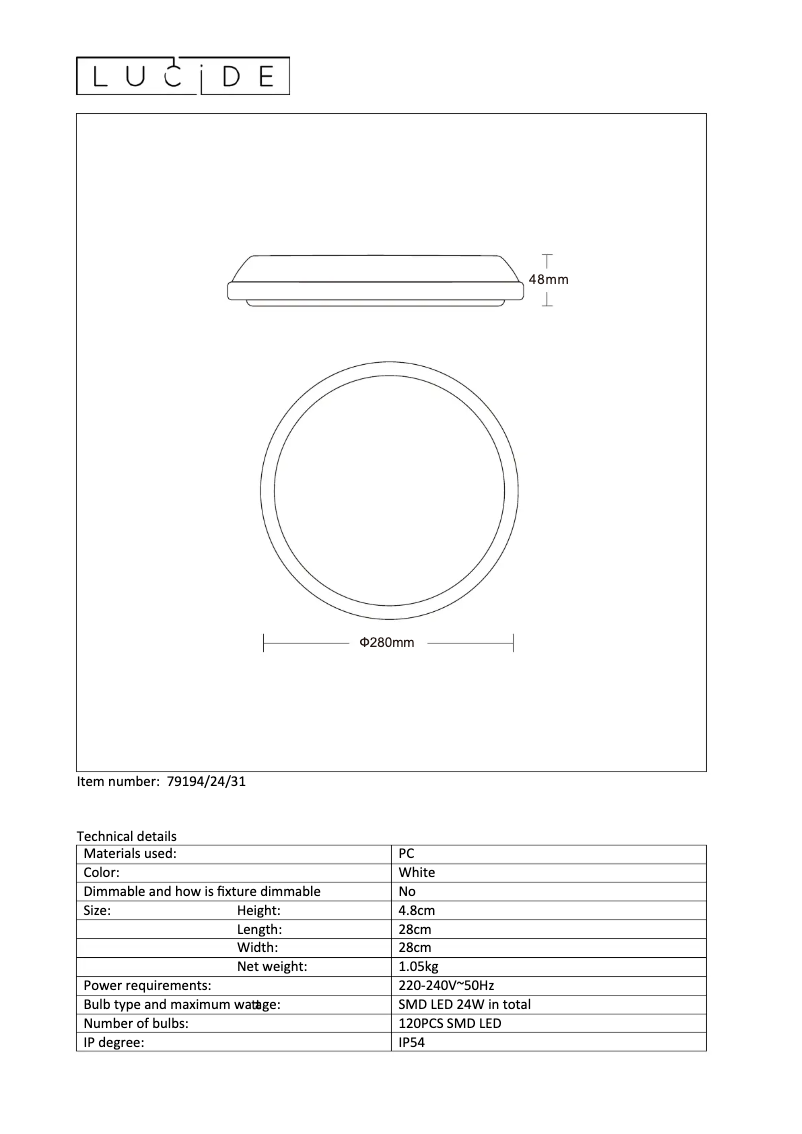 Page n°1 - Manuel utilisateur Lucide Tisis led 79194/24/31