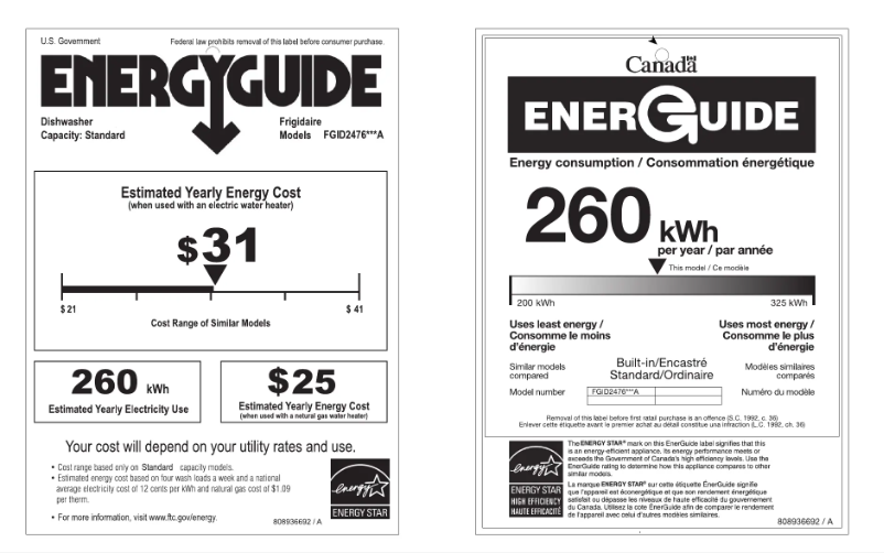 Page 1 de la notice Label énergétique Frigidaire FGID2476S