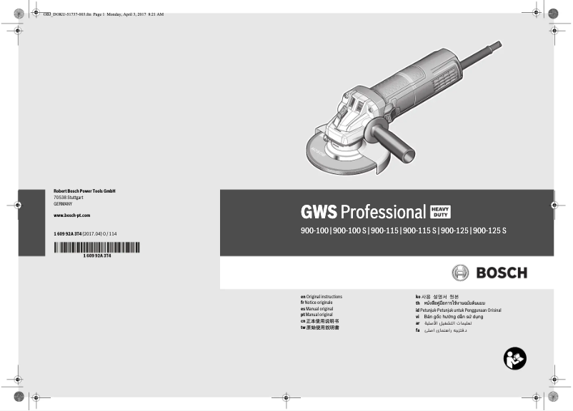 Page 1 de la notice Manuel utilisateur Bosch GWS 9/900-XXX S Professional