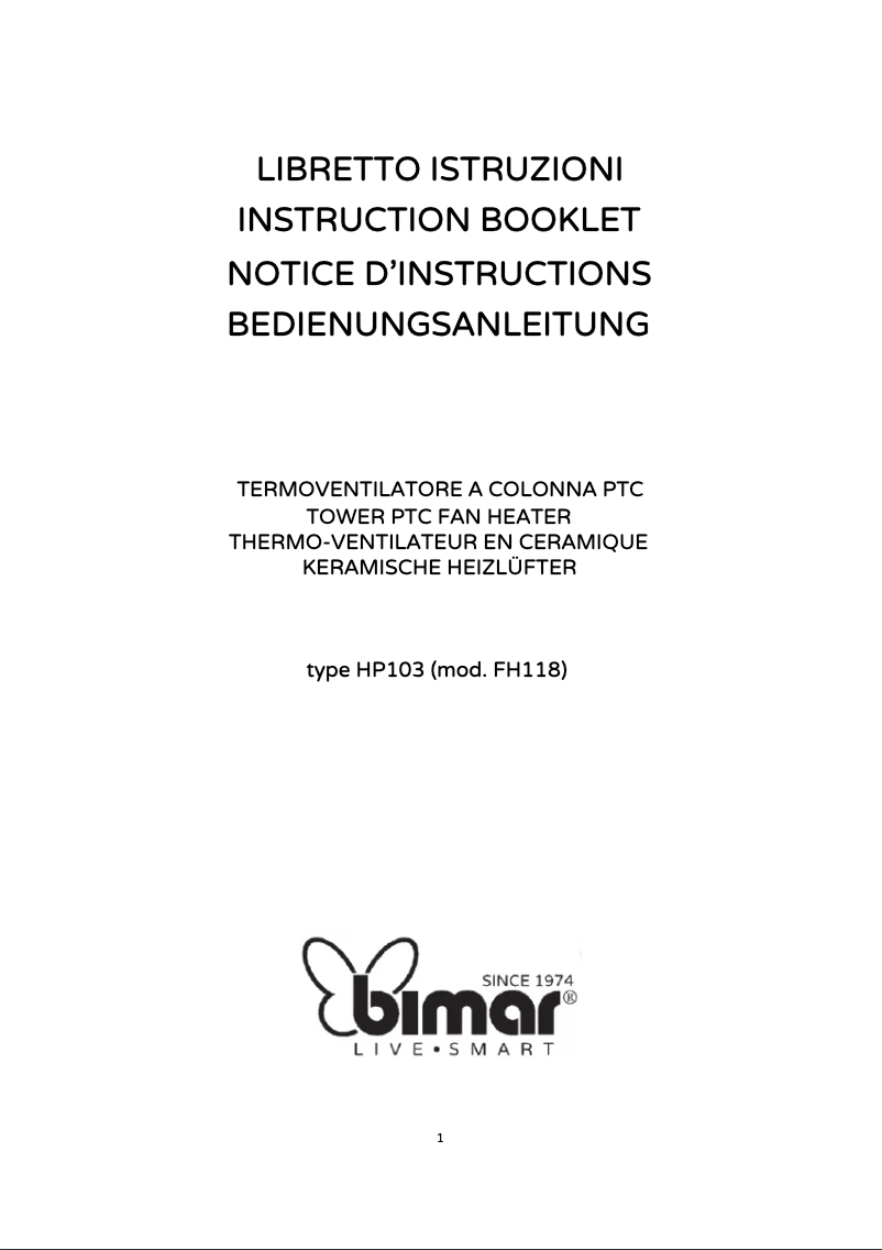 Page 1 de la notice Manuel utilisateur Bimar HP103