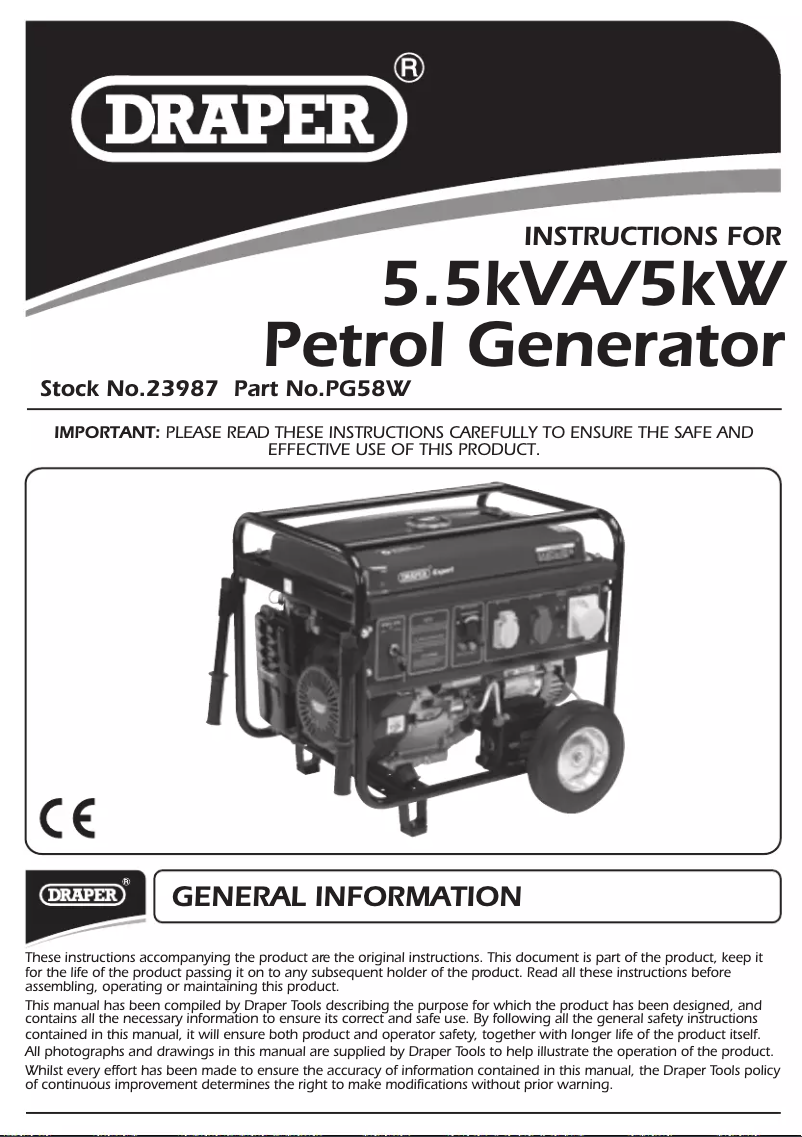 Page 1 de la notice Manuel utilisateur Draper PG58W