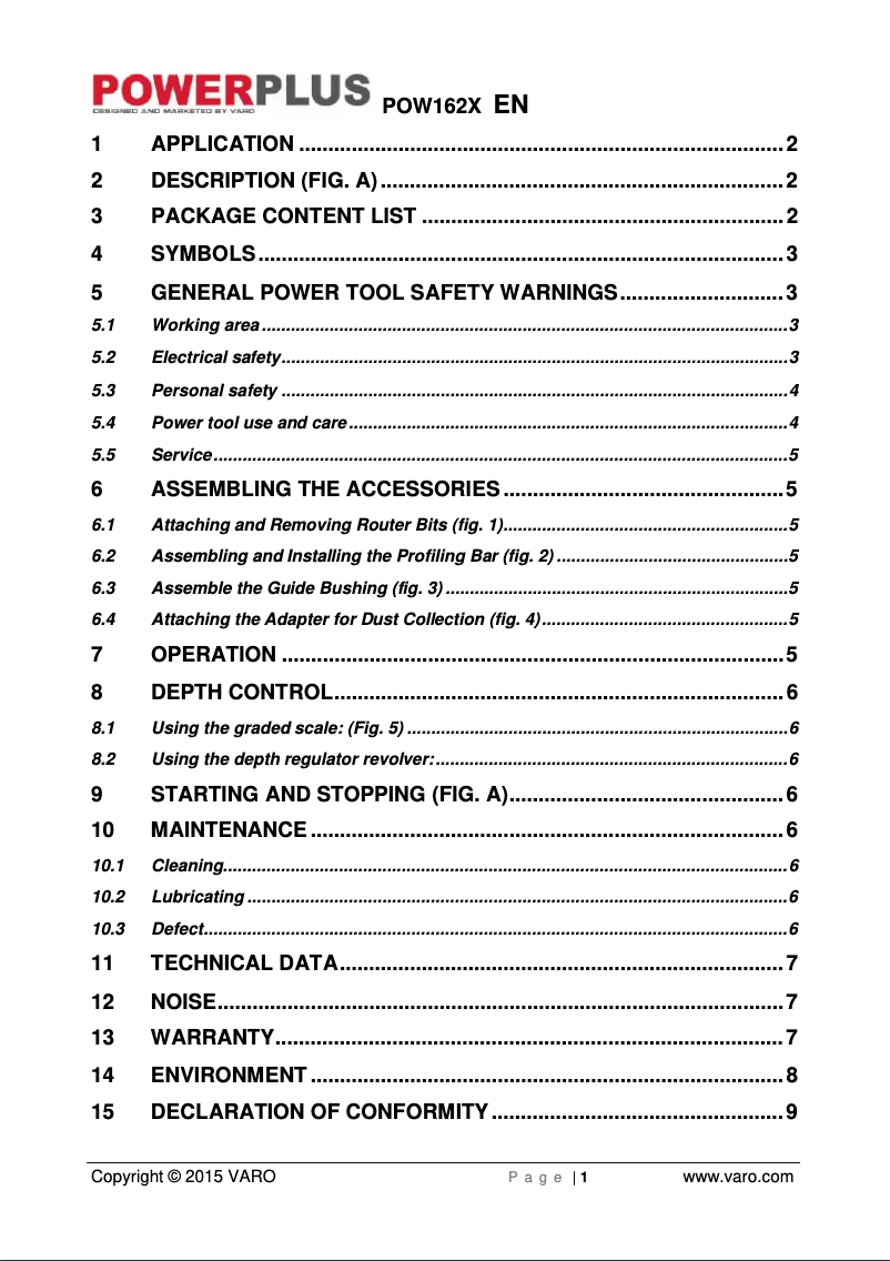 Page n°1 - Manuel utilisateur PowerPlus POW162X