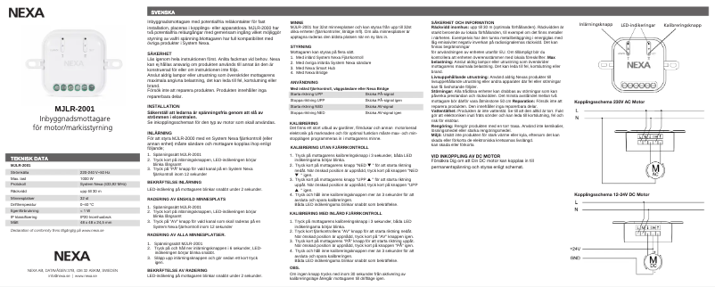 Page 1 de la notice Manuel utilisateur Nexa MJLR-2001