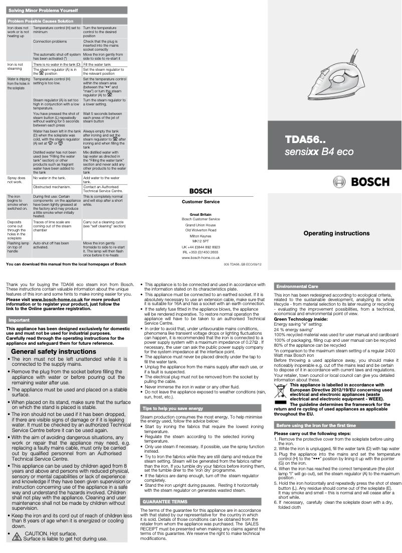 Page 1 de la notice Manuel utilisateur Bosch Sensixx B4 eco TDA5630GB