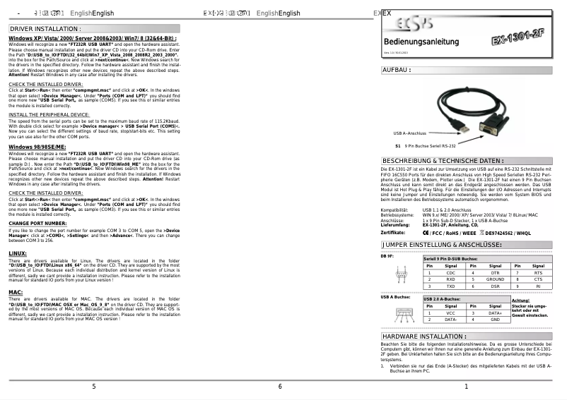 Page 1 de la notice Manuel utilisateur EXSYS EX-1301-2F