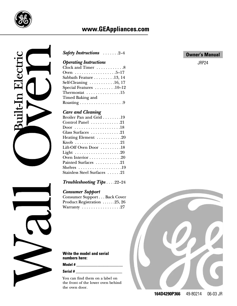 Page 1 de la notice Manuel d'utilisation et d'entretien GE JRP24BDBB