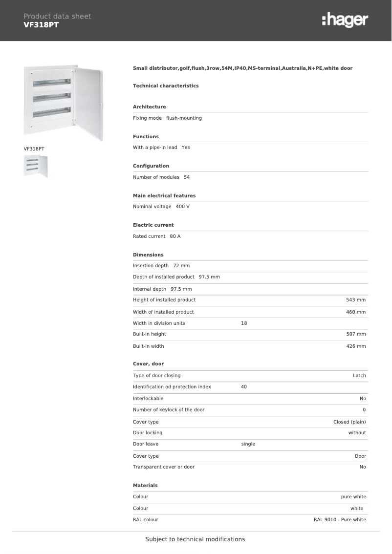 Image de la première page du manuel de l'appareil VF318PT
