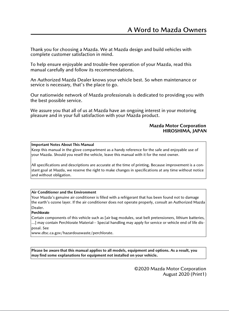 Page 1 de la notice Manuel utilisateur Mazda 3 Sedan (2021)