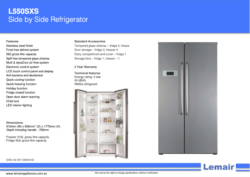 Página 1 del manual Ficha técnica Lemair L550SXS