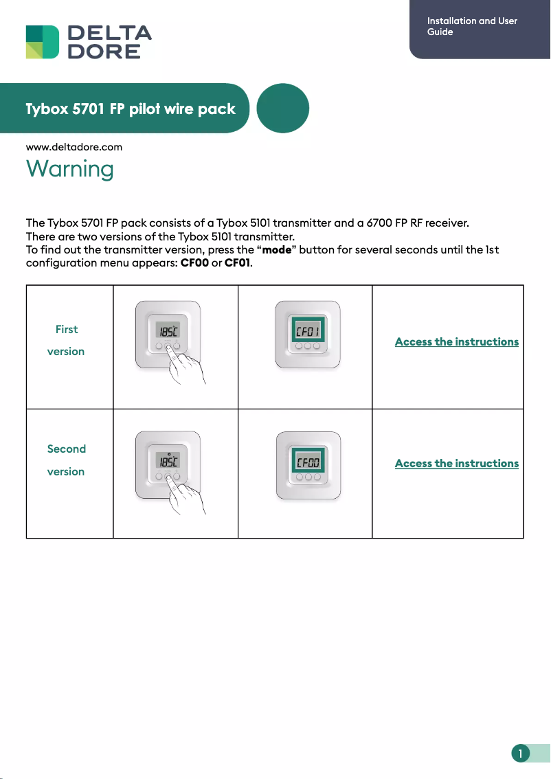 Page 1 de la notice Manuel utilisateur Delta Dore Tybox 5702 FP