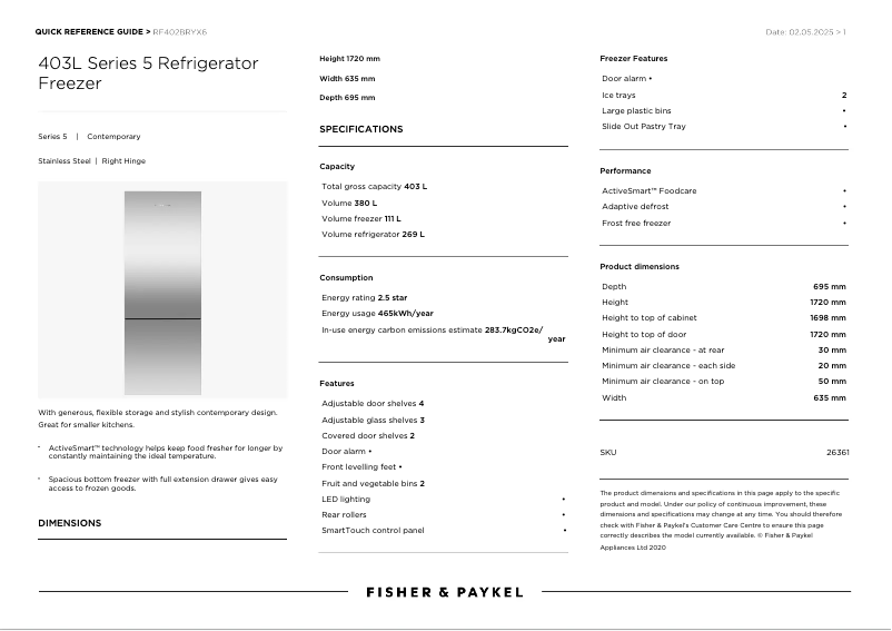 Page 1 de la notice Manuel utilisateur Fisher & Paykel RF402BRYX6