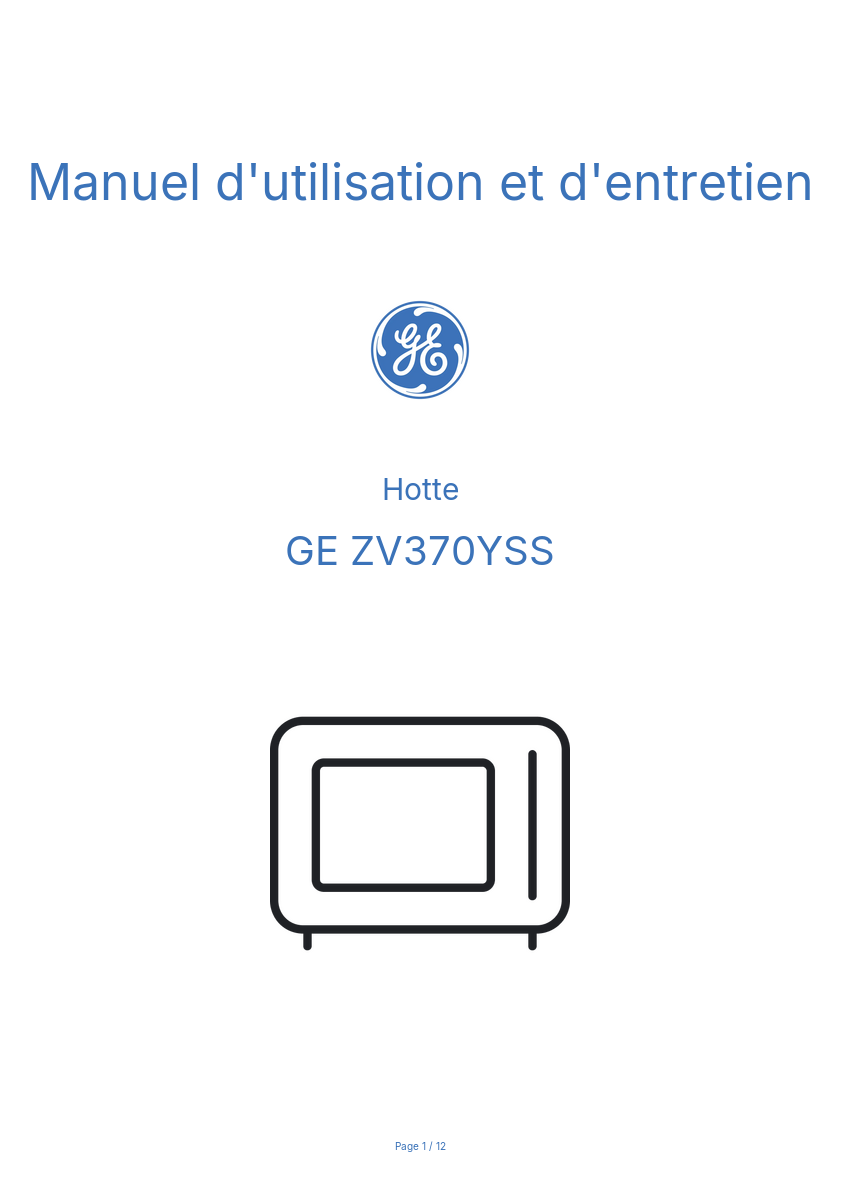 Page n°1 - Manuel d'utilisation et d'entretien GE ZV370YSS