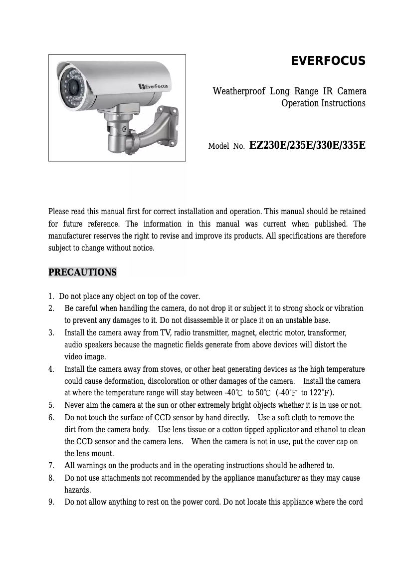 Page n°1 - Manuel utilisateur EverFocus EZ235E/C8