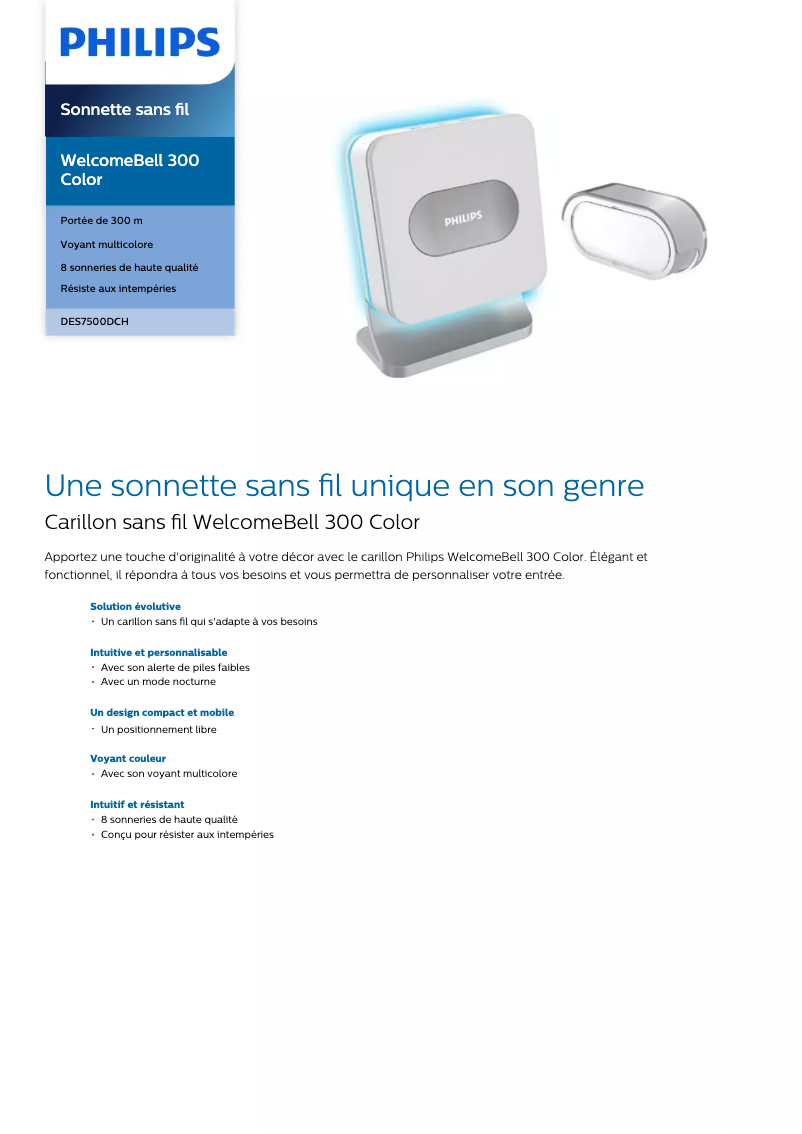 Page 1 de la notice Fiche technique Philips DES7500DCH