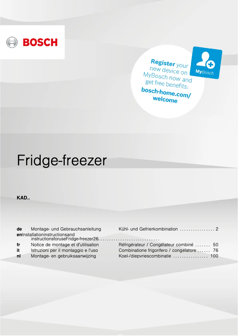 Page 1 de la notice Manuel utilisateur Bosch KAD93AIEP