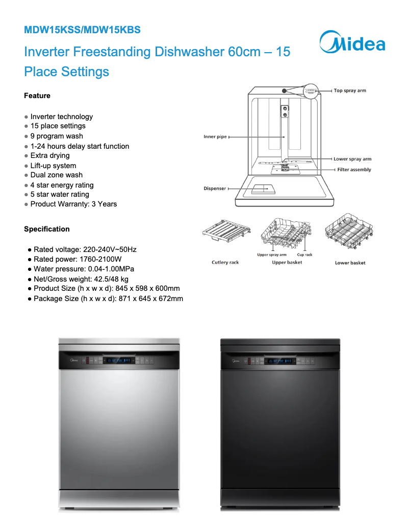 Image de la première page du manuel de l'appareil MDW15KSS