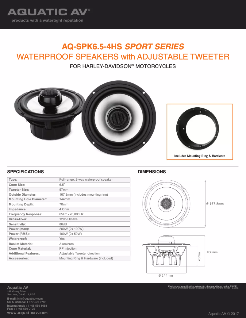 Page 1 de la notice Manuel utilisateur Aquatic AV AQ-SPK6.5-4HS