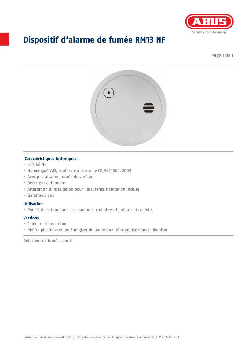 Image de la première page du manuel de l'appareil RM13 NF