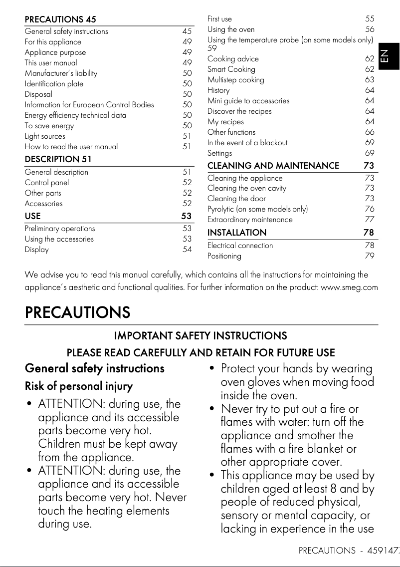 Page n°1 - Manuel utilisateur Smeg SOPA3104TPG