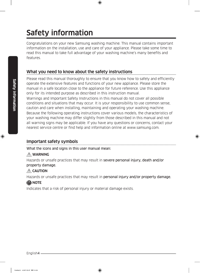 Page n°1 - Guide d'installation Samsung WW80J5345MW