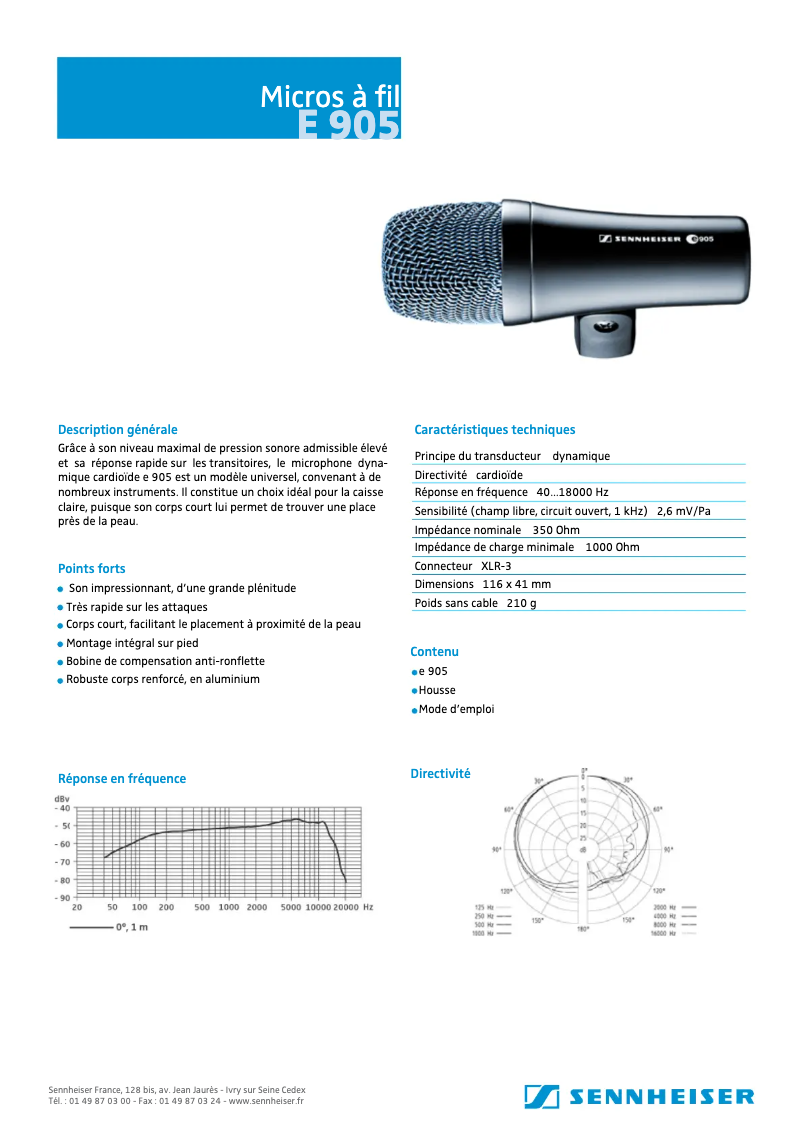 Page n°1 - Fiche technique Sennheiser e 905