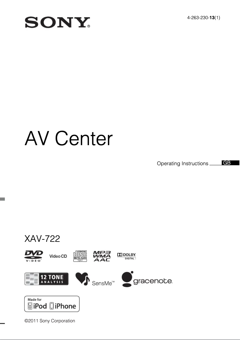 Page 1 de la notice Manuel utilisateur Sony XAV-722
