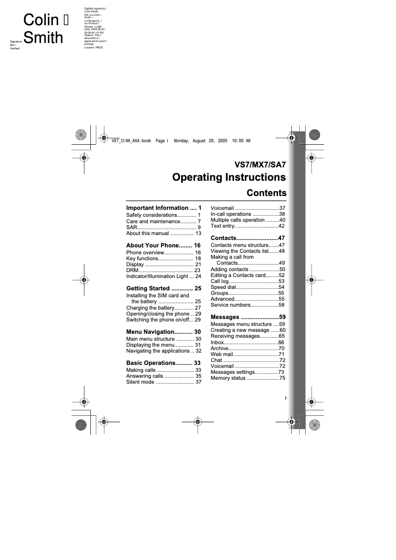 Page 1 de la notice Manuel utilisateur Panasonic EB-VS7